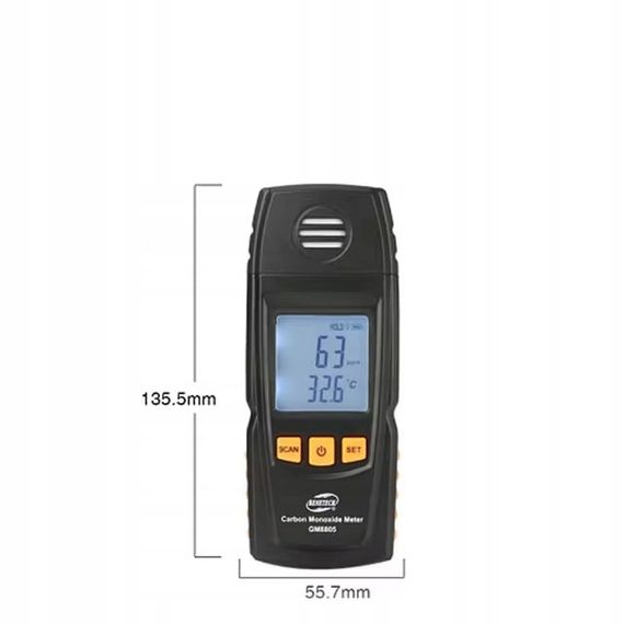 Детектор чадного газу CO + термометр (0-1000 ppm, 0-50 °C) BENETECH GM8805 | Зображення 2