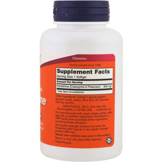 Пантотеновая кислота NOW Foods Pantethine 600 mg 60 Softgels | Зображення 1