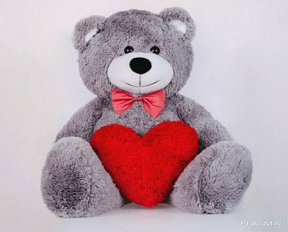 Мишка с сердечком Yarokuz Джон 110 см Серый | Зображення 1