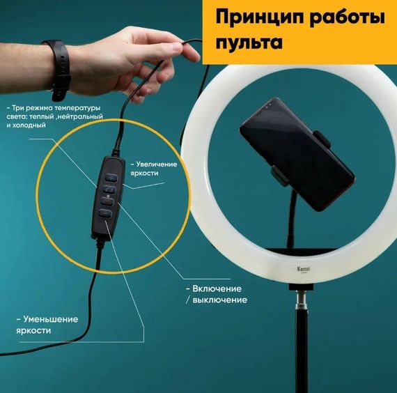 Кільцева LED лампа S31 Світлодіодна лампа USB з кріпленням тримачем телефону, 33см | Зображення 5
