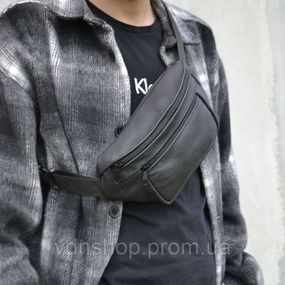 Чоловіча шкіряна сумка, Зручна чорна чоловіча барсетка бананка бананка на пояс на груди RF-30