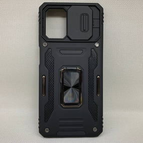 Противоударный чехол Samsung Galaxy A12 / M12 черный Ring Magnet Camera Slide NEW с кольцом