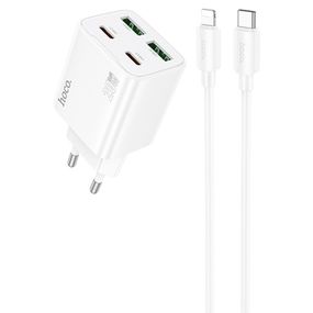 МЗП Hoco N55 Fundador PD20W four-port (2USB-A/2C) + кабель Type-C to Lightning White