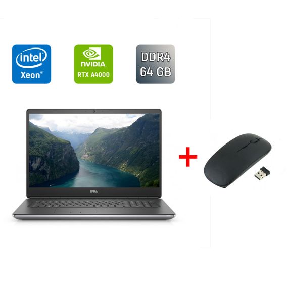 Мобільна робоча станція Б-клас Dell Precision 7760 / 17.3" (3840x2160) IPS / Intel Xeon W-11855M (6 (12) ядер по 3.2 - 4.9 GHz) / 64 GB DDR4 / 1000 GB SSD / nVidia RTX A4000, 8 GB GDDR6, 256-bit / WebCam / Windows 11 б/в + Подарунок Бездротова миша