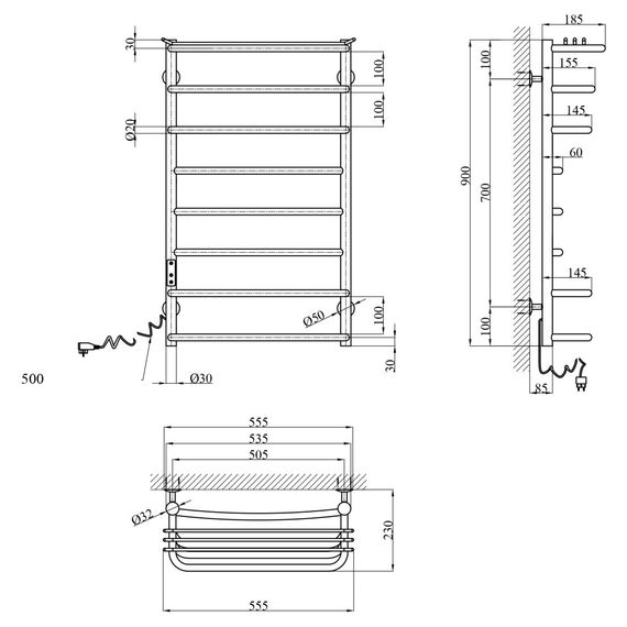 Сушарка для рушників електрична Kroner KRP Stern EL900x500-8 (CV036332) | Зображення 5