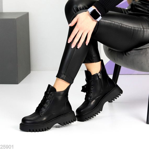 Чорні зимові черевики натуральна шкіра сучасний дизайн | Зображення 4