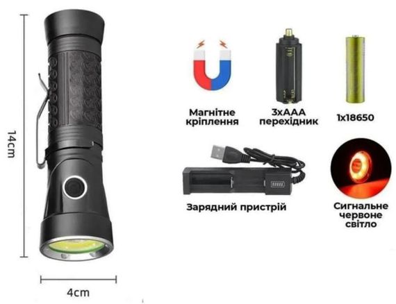 Кишеньковий ручний ліхтар із червоним світлом RB-284 акумуляторний потужний ліхтарик на магніті T6+16COB | Зображення 5