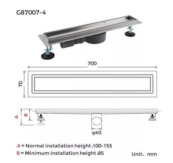 Душовий трап під плитку Gappo 70х700 мм, нержавіюча сталь G87007-4 | Зображення 1