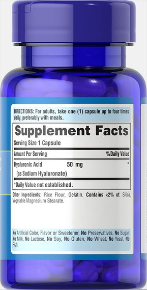 Гиалуроновая кислота Puritan's Pride Hyaluronic Acid 50 mg 60 Caps | Зображення 1