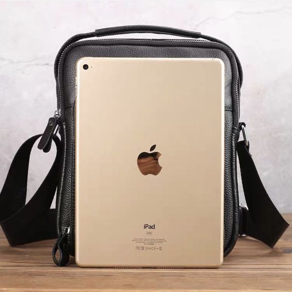 Чоловіча сумка-барсетка через плече шкіряна чорна з ручкою Tiding Bag M32432 | Зображення 7