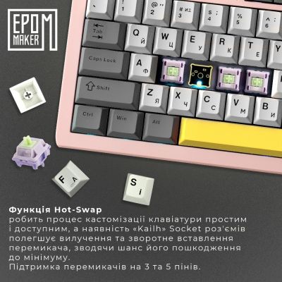 Клавиатура Epomaker Shadow-S TKL Mulan Switch Hot-Swap LCD Screen RGB Wireless/Bluetooth/USB UA Pink (SHS-P-WL) | Зображення 1