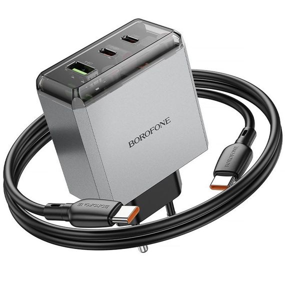 МЗП Borofone BN22 Lena PD65W (1USB-A/2C) + кабель Type-C to Type-C Metal gray | Зображення 5