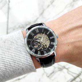 Механічний класичний чоловічий  Forsining 8099 Black/Silver/Black