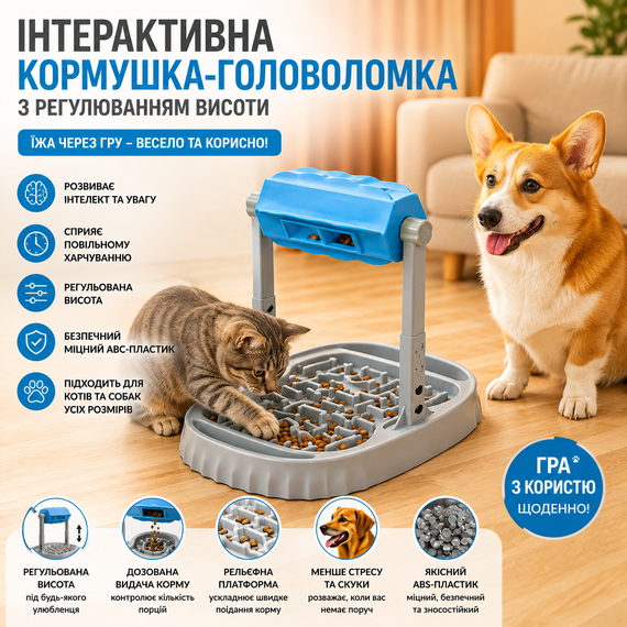 Интерактивная кормушка для домашних животных / Игрушка-головоломка с регулировкой высоты
