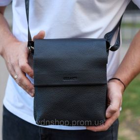 Кожаный мессенджер для мужчины 23х19х7, барсетка через одно плече, сумка для документов, черная