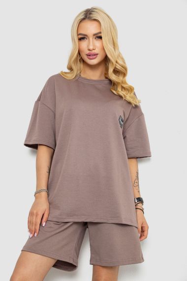 Женский летний костюм оверсайз шорты и футболка цвет мокко размер L/XL 241R5004