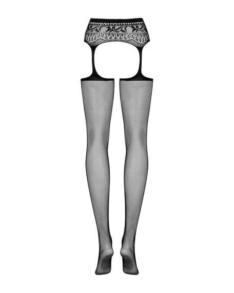 Сітчасті панчохи-стокінги з мереживним поясом Obsessive Garter stockings S307 S/M/L, чорні, імітація | Зображення 5