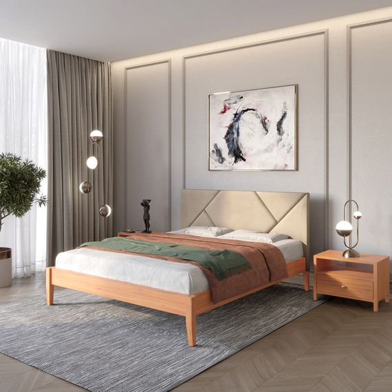 Двоспальне дерев&#039;яне ліжко Mebigrand Нью-Йорк ДК Яблуня/Аляска 23 (Бежевий) 180х200 см (MBG-10199)