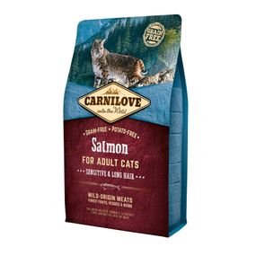 Корм Carnilove Cat Salmon Sensitive & Long-Hair сухой полнорационный беззерновой с лососем для длинношерстных кошек и кошек с чувствительным пищеварением 2 кг