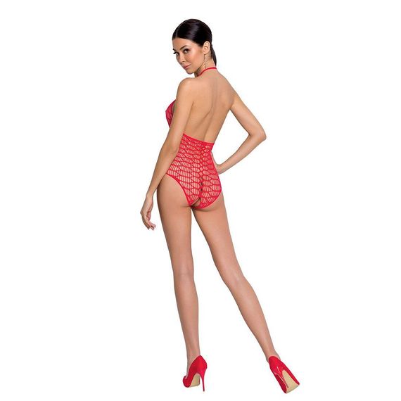 Бодістокінг у велику сітку Passion BS087 red, відкрита спина, халтер, з доступом, One size | Зображення 3