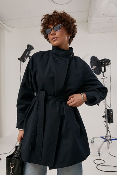 Жіночий тренч з поясом - темно-синій цвет, ONE SIZE (є розміри)