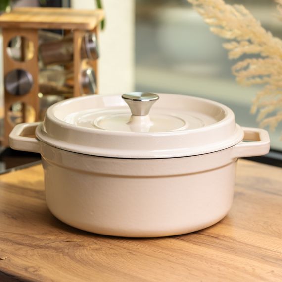 Кокотниця чавунна емальована 5,5 л, бежевий Yiwu HP-FLG-5 WHITE | Зображення 1