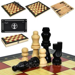 Набор настольных игр "Шахматы, нарды, шашки 3 в 1" A0054 деревянные