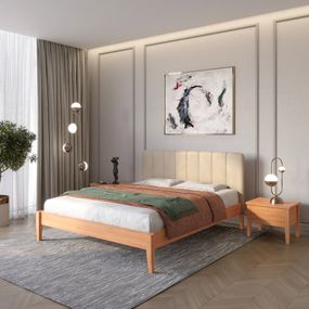 Двоспальне дерев&#039;яне ліжко Mebigrand Лондон ДК Яблуня/Аляска 23 (Бежевий) Б1 140х190 см (MBG-6551)