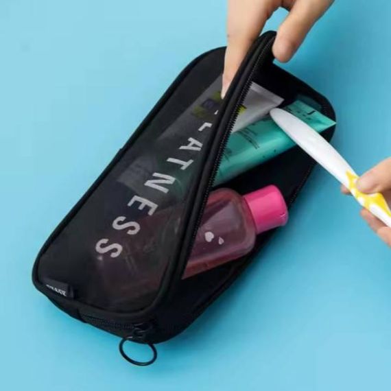 Косметичка жіноча сітчаста на блискавці Makeup bag 22*11*2 Чорна