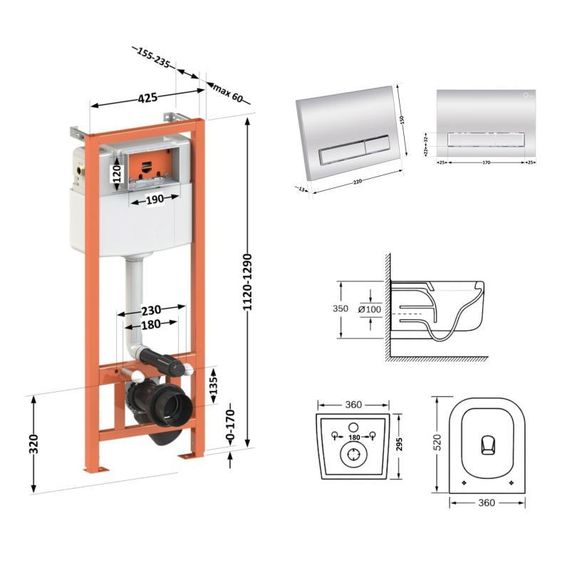 Готове рішення Qtap для ванної кімнати: підвісний унітаз Gemini Ultra Quiet 520×360×350 + комплект інсталяції Nest 4 в 1 | Зображення 1