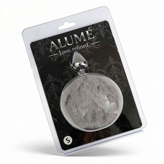 Анальна пробка ALUME, S, металева срібляста з сірим пушком, 7 х 2,8 см Sex Aura | Зображення 3