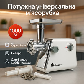 Електрична настільна м'ясорубка з насадками Domotec, М'ясорубка з потужним двигуном EV-29