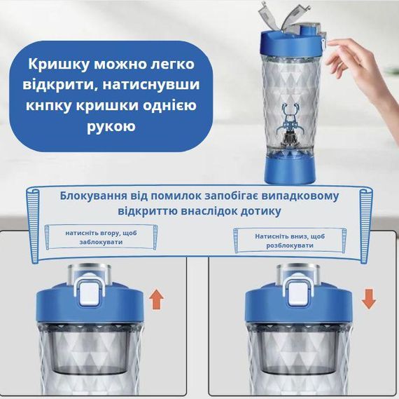 Електричний шейкер 650 мл — Синій, акумуляторний з LED-підсвічуванням та контейнером для суміші | Зображення 6
