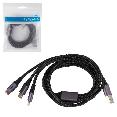 TOPK 3 в 1 USB - Micro USB/Apple/Type C/ 3A (Grey) | Зображення 3