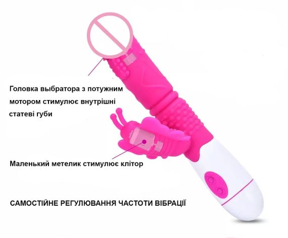 Двойной вибратор с Бабочкой для стимуляции клитора и точки G (розового цвета) | Зображення 2