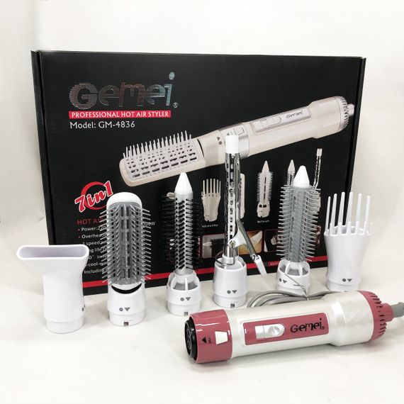 Фен для волос стайлер с насадками Gemei GM-4836 7 в 1, Фен-стайлер с различными насадками | Зображення 5