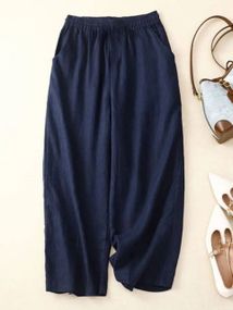 Женские летние льняные брюки свободные FZ1114 цвет синий размер 42/44