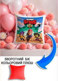 Подушка плюшева Мерч Крафт Дизайн з принтом brawl stars 3 червоний плюш квадратна 33х33 см