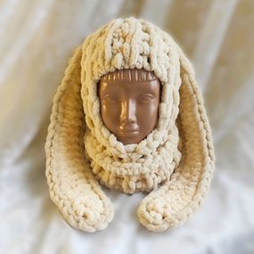 Балаклава з вушками зайчика Alize Puffy (ручна робота) колір 310 плюшева