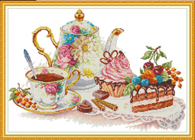 Набір для вишивання за нанесеною на канву схемою "Afternoon tea 6". AIDA 14CT printed, 48*35 см