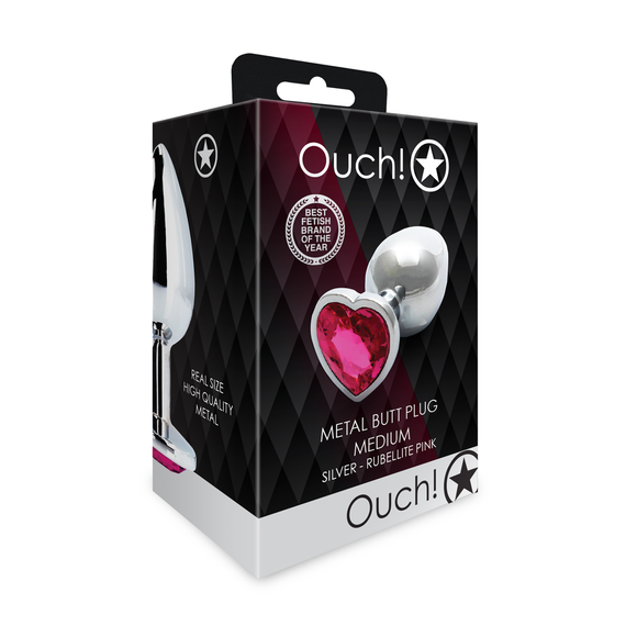 Анальна пробка - Ouch! Metal Butt Plug Medium Silver/Rubellite Pink Sex Aura