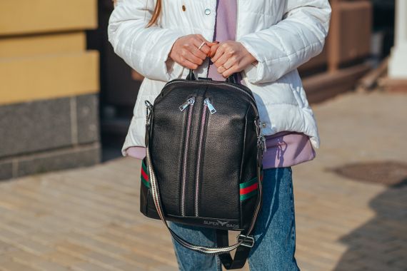 Жіночий чорний міський рюкзак з натуральної шкіри Tiding Bag - 24994 | Зображення 9