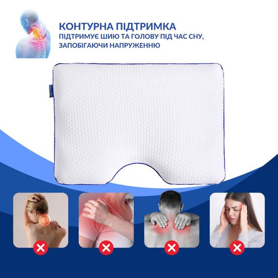 Подушка ортопедическая MEMORY FOAM IDEIA контурная 58х42х13 см с эффектом памяти и наволочкой в комплекте | Зображення 2