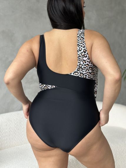 Суцільний чорний купальник PLUS SIZE  з лео принтом | Зображення 8