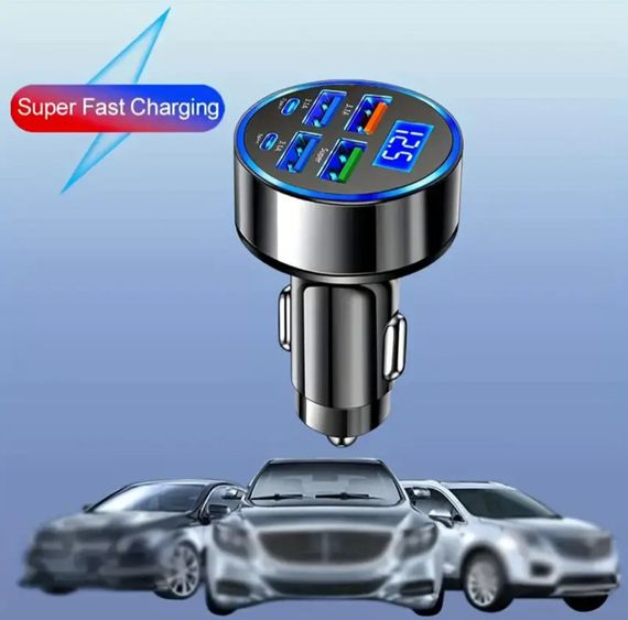 Автомобільний зарядний пристрій USB-C з дисплеєм напруги, 4 USB і 2 PD-порти, QC3.0, Super Fast заряджання | Зображення 5