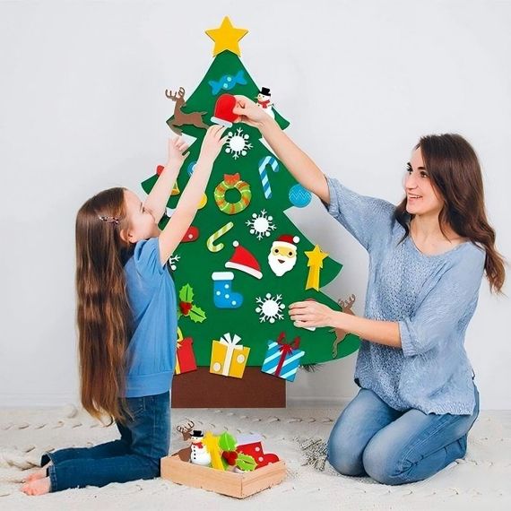 Детская новогодняя елка из фетра с игрушками на липучках (100х59см) Chrismas Free / Фетровая елка с игрушками | Зображення 3