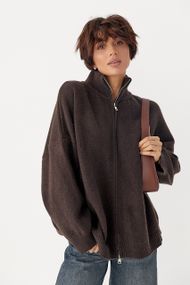 В'язаний кардиган оверсайз на блискавці - темно-коричневий цвет, ONE SIZE (є розміри)