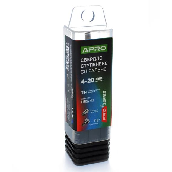 Свердло ступеневе спіральне Ø4-20мм (сталь 6542) APRO 830746 | Зображення 2