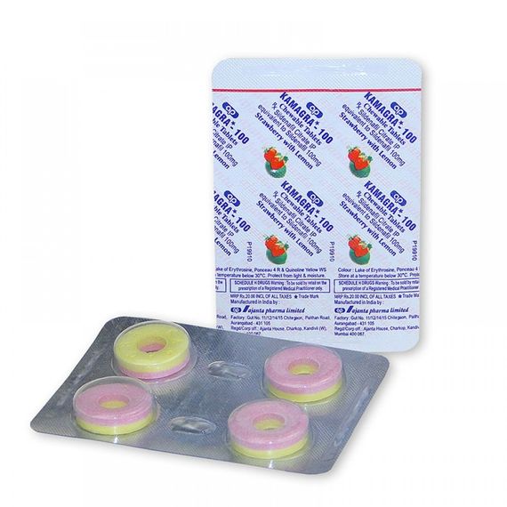 Таблетки для потенції Kamagra-100 полуничка та лимон (ціна за упаковку, 4 таблетки) | Зображення 1
