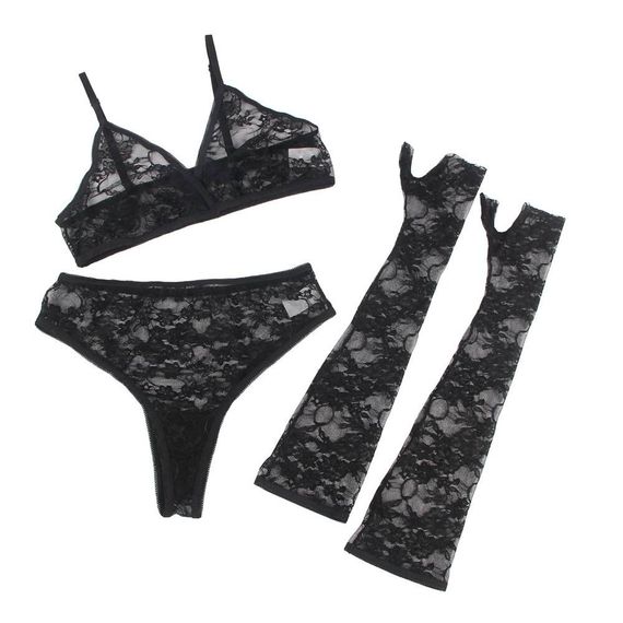 Комплект белья с перчатками Star Night кружевной, черный, XS-S sexstyle | Зображення 5